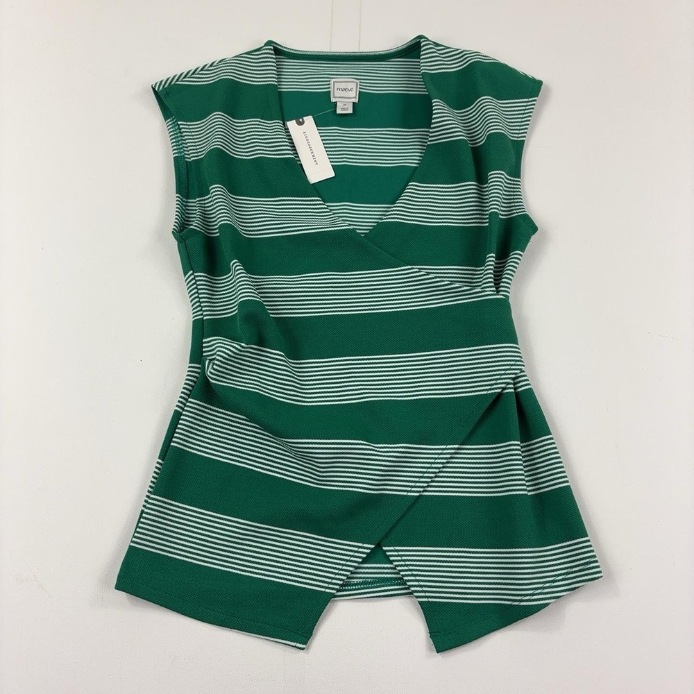 Maeve Tank Top Womens XS Green Striped V-Neck Sleeveless Knit Anthropologie